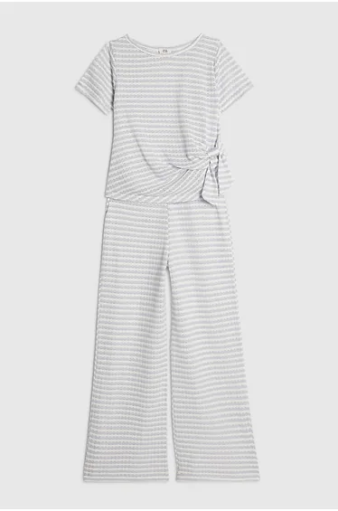 Girls Blue Stripe Top & Trousers Set